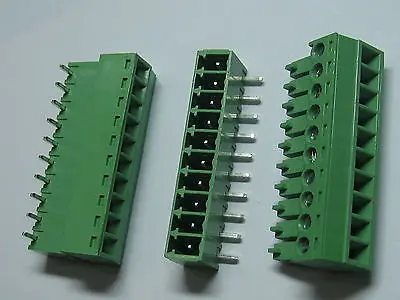 12 pcs Screw Terminal Block Connector 3.5mm Angle 10 pin Green Pluggable Type