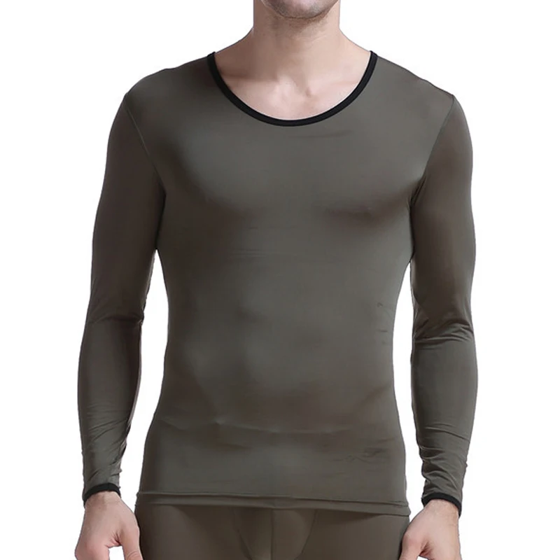 CLEVER-MENMODE Men Thermal Underwear Winter Long Sleeve Undershirt T Shirt Transparent Thin Tops Tee Long Johns Tops Comfortable