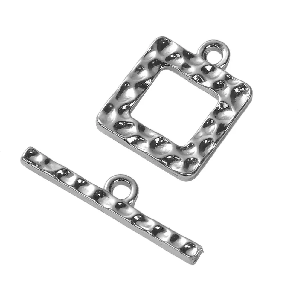 

DoreenBeads Silver Color DIY Toggle Clasps Square Metal Charms DIY Making Necklace Bracelets For Women Jewelry Findings,2Sets