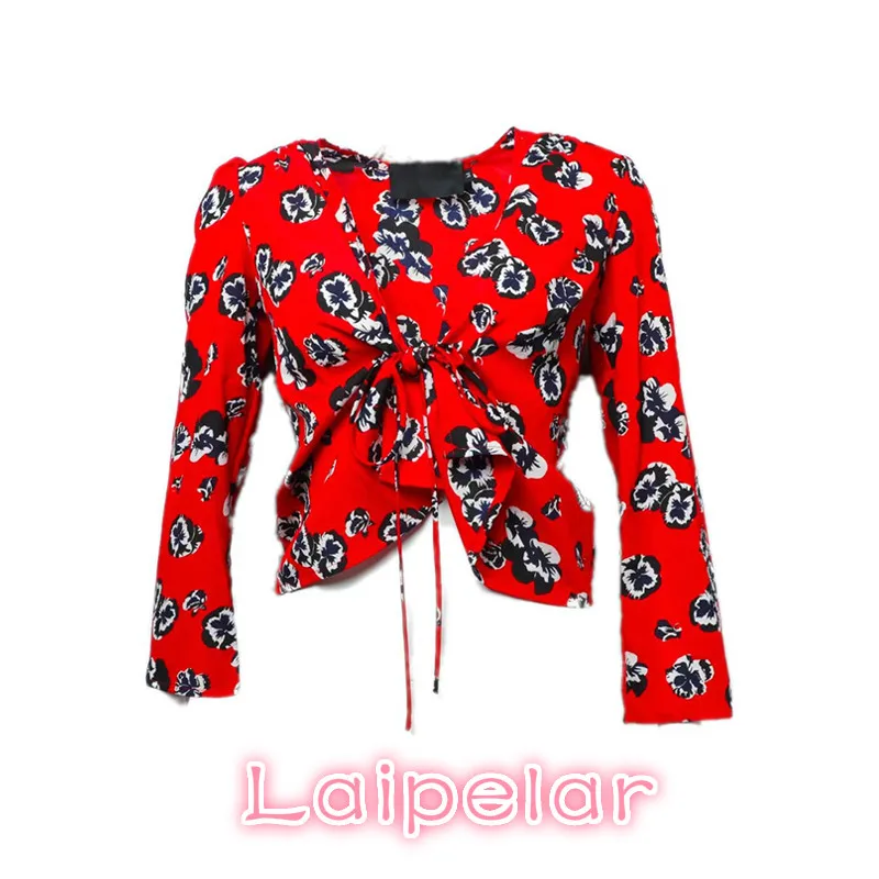 

Summer korean lace up chiffon blouse Sexy women tops and blouse new style butterfly pattern long sleeve kimono shirts blusas