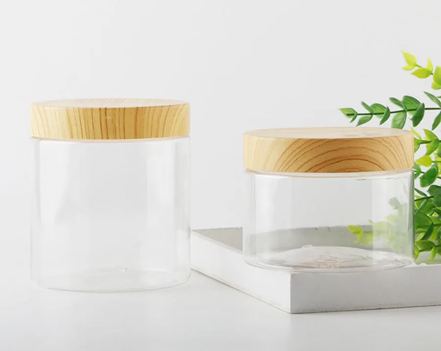 12X200 Ml 300 Ml 400 Ml 500 Ml 800 Ml 1000 Ml Rỗng Rõ Ràng Cho Thú Cưng Bình Hộp Đựng Có nhựa Giả Gỗ Nắp Đậy