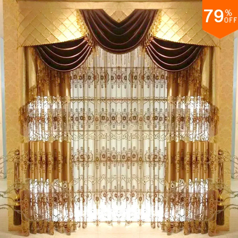 Dubai Ancient times for king super! Luxury magnetic drape for living room gold embroid door curtain hotel drapery window W 2.5 M