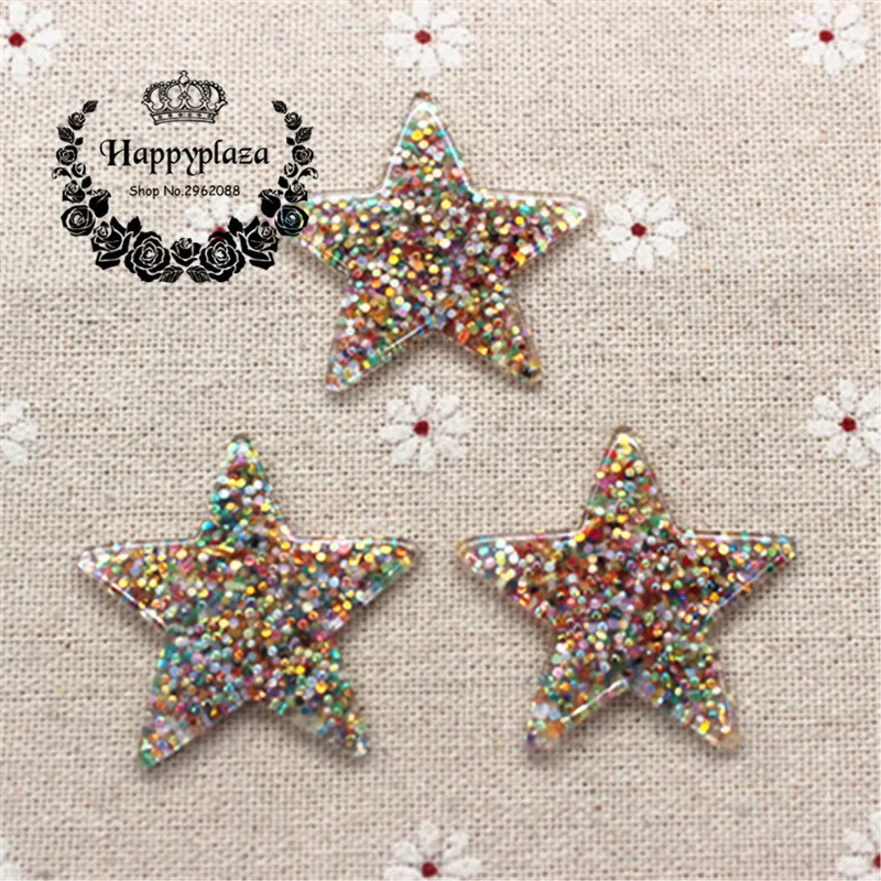 10pcs Kawaii Resin Colored Glitter Filled Five Star Flatback Cabochon Art Supply Decoration Charm Craft DIY Accessories,39mm