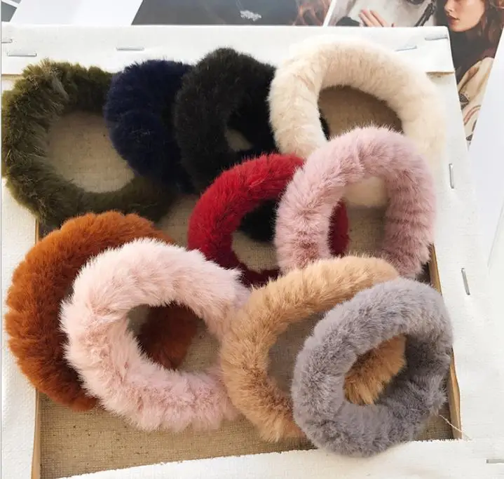 Hot Faux Fur Pom Poms Hair Scrunchies Elastic Hair Bands Solid Artificial Rabbit Hair Ties Girls Hair Accessories