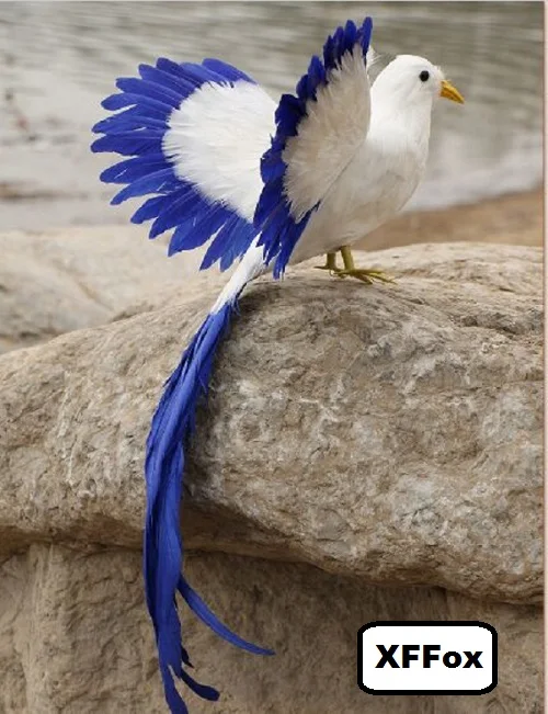 new simulation wings Phoenix bird model foam& furs blue long tail bird doll gift about 30x50cm xf0345