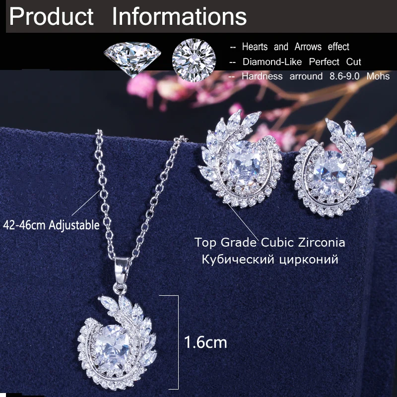 CWWZircons Classic Leaf Shape Green Cubic Zirconia Trendy Pendant Necklace and Earring Jewelry Sets for Ladies Fashion Gift T055