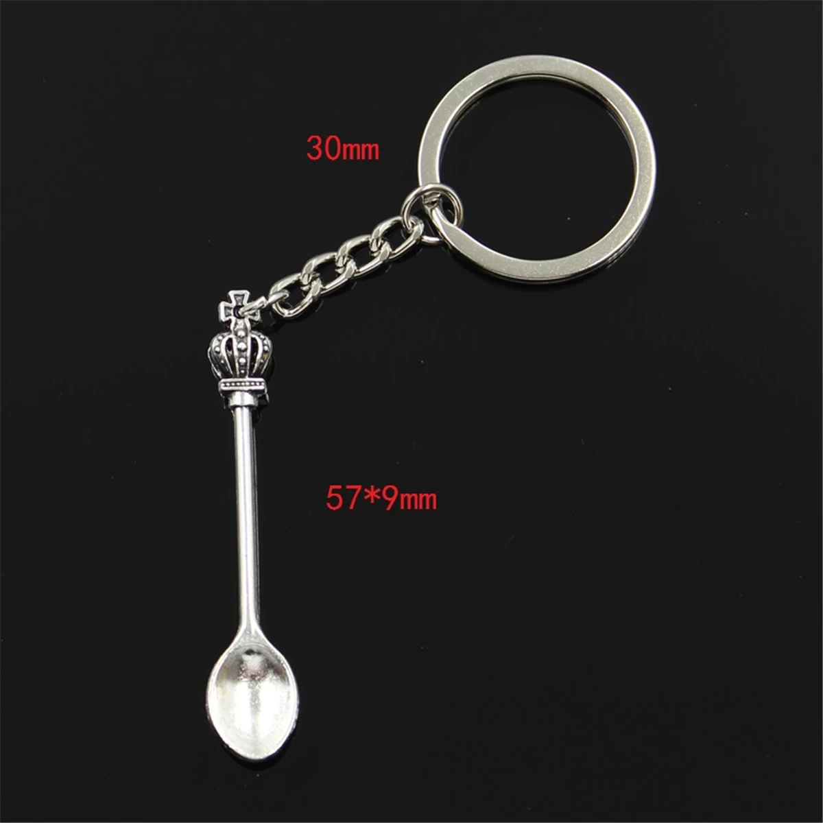 Neue Mode Männer 30mm Keychain DIY Metall Halter Kette Vintage Küche Löffel Crown 57x9mm Silber Farbe anhänger Geschenk