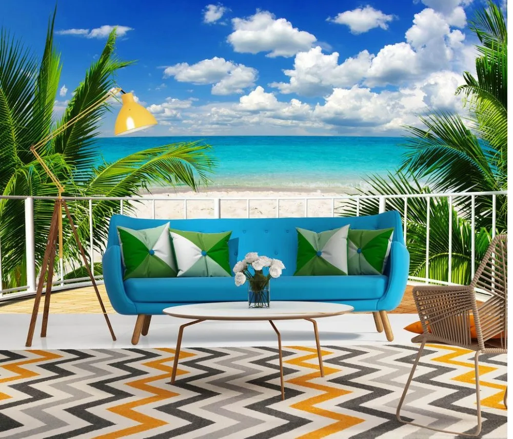 

Custom photo wallpaper 3D stereoscopic Seascape balcony TV backdrop mural wallpaper Mural 3d wallpaper