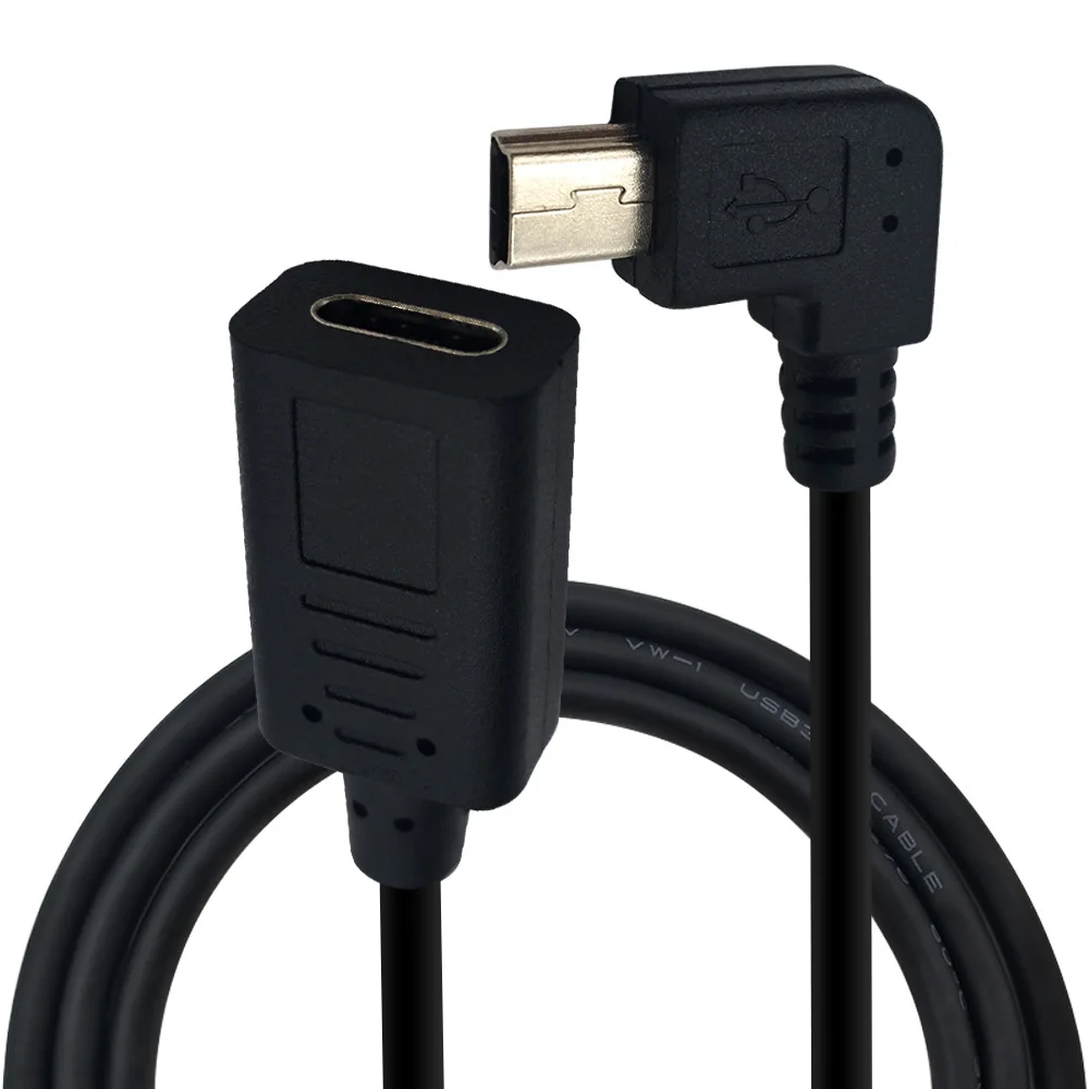 Mini USB 2.0 Male Right To USB 3.1 Type-c Female Data Charging Connection MiniUSB 5P Android Mobile Phone Tablet Power Cable