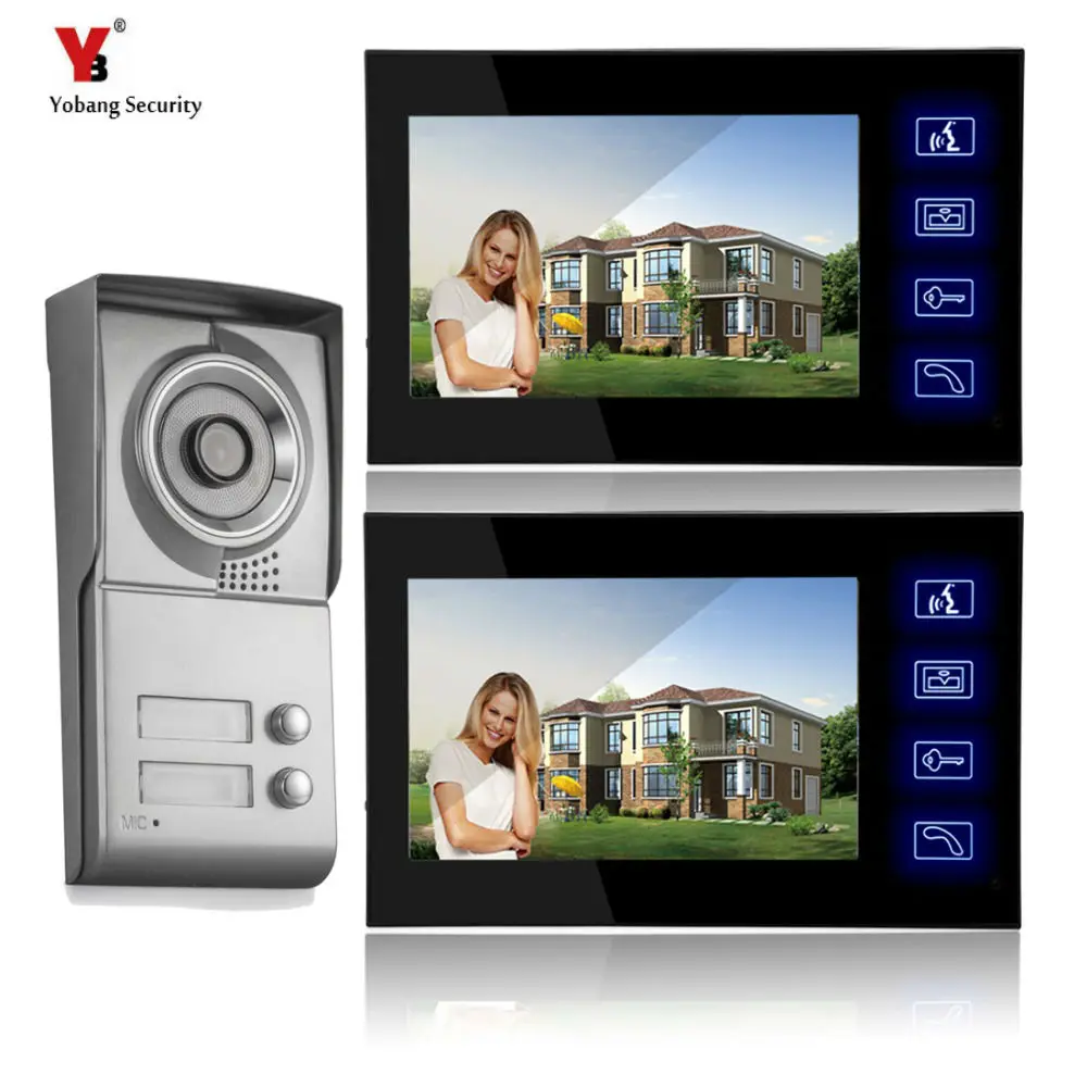 

Yobang Security 7"Building Apartment Outdoor Station with 2 indoor LCD monitors Wired video intercom door phone system