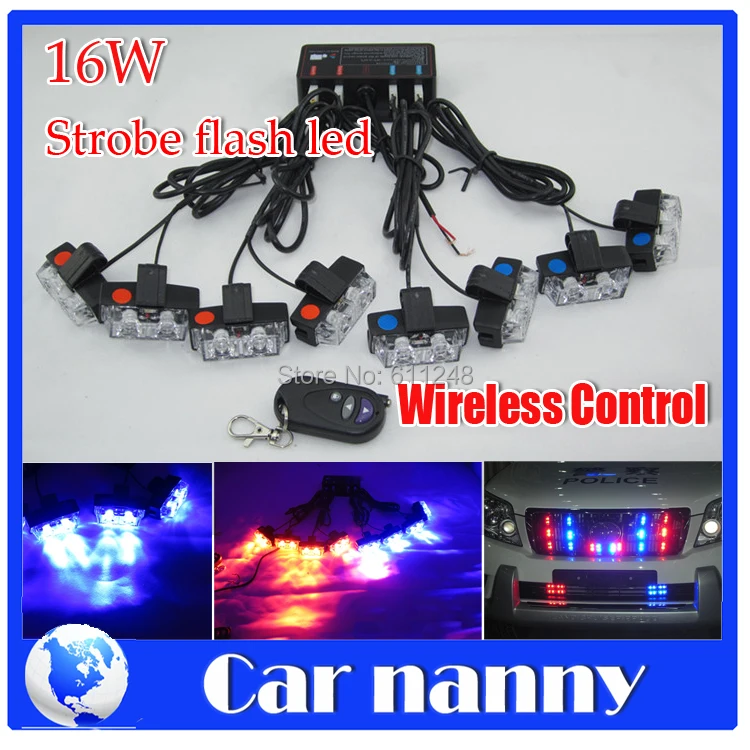 16W Wireless Control Super power Strobe flash led warning light Emergency Vehicle Blue Strobe Police Fireman Caution pilot Lamp