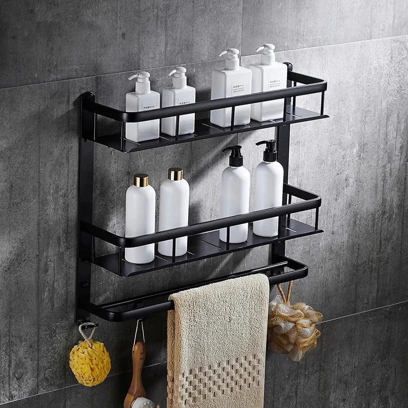 Bathroom black shelf aluminum bathroom corner shelf bathroom holder black kitchen rack shelf basket bathroom accessories MH8510B