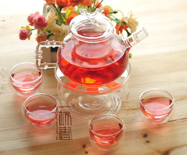 

Beautiful 600ml Glass teapot with infuser/filter+ 4/6 Cup + Warmer+candle,coffee pot,tea set for flower/black/puer/green tea