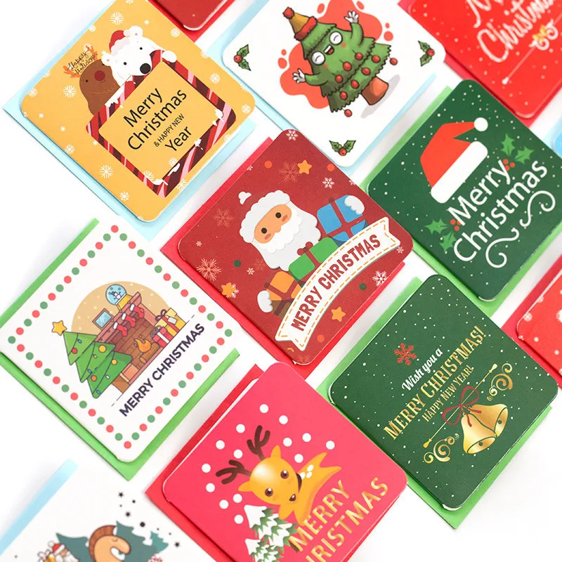 10 Pcs/Set Merry Christmas Snowman Elk Santa Claus Greeting Cards Christmas and New Year Postcard Gift