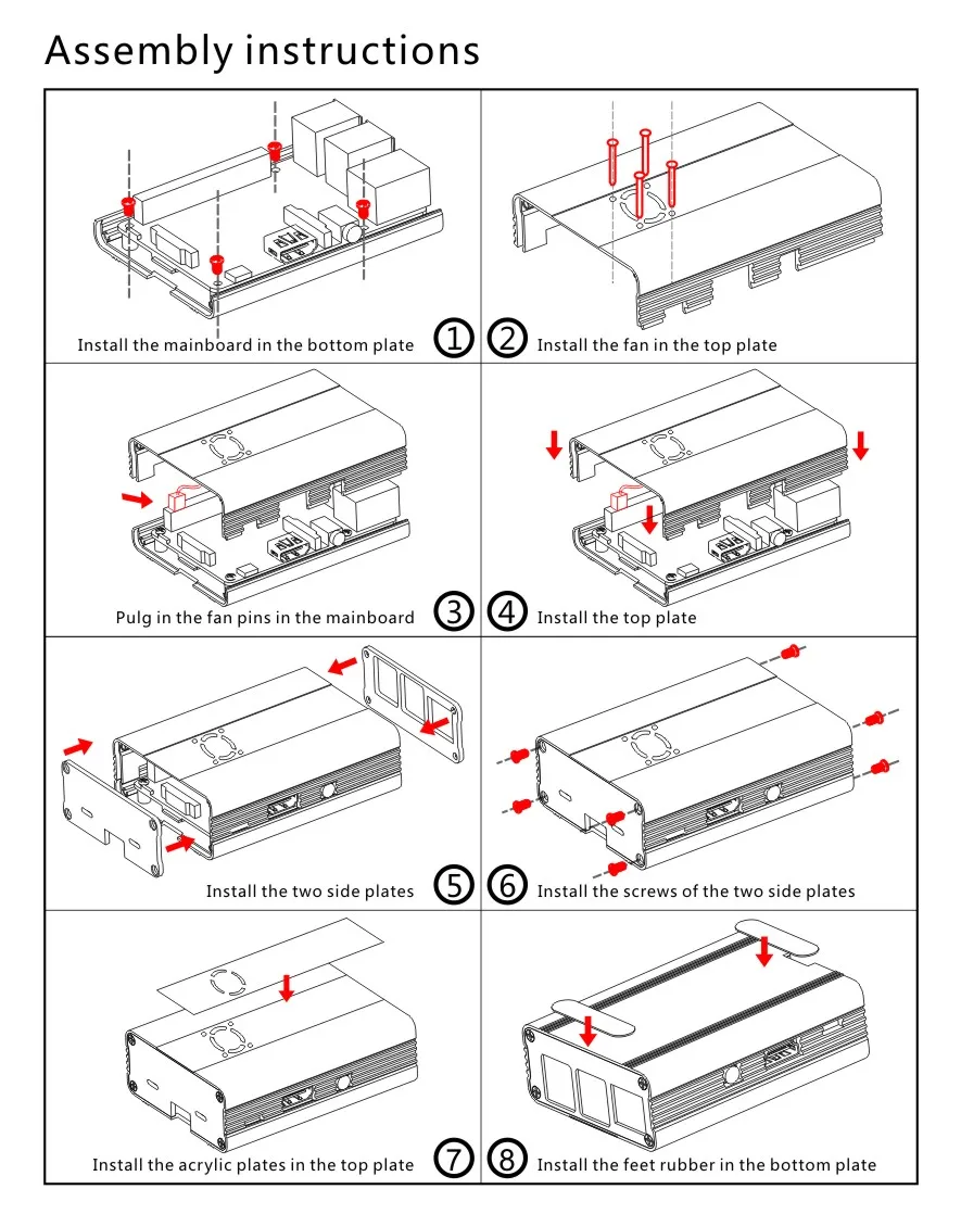 Raspberry Pi 3 B +, 3 B, Pi 2, Aluminium Fall Mit Fan (Rot)
