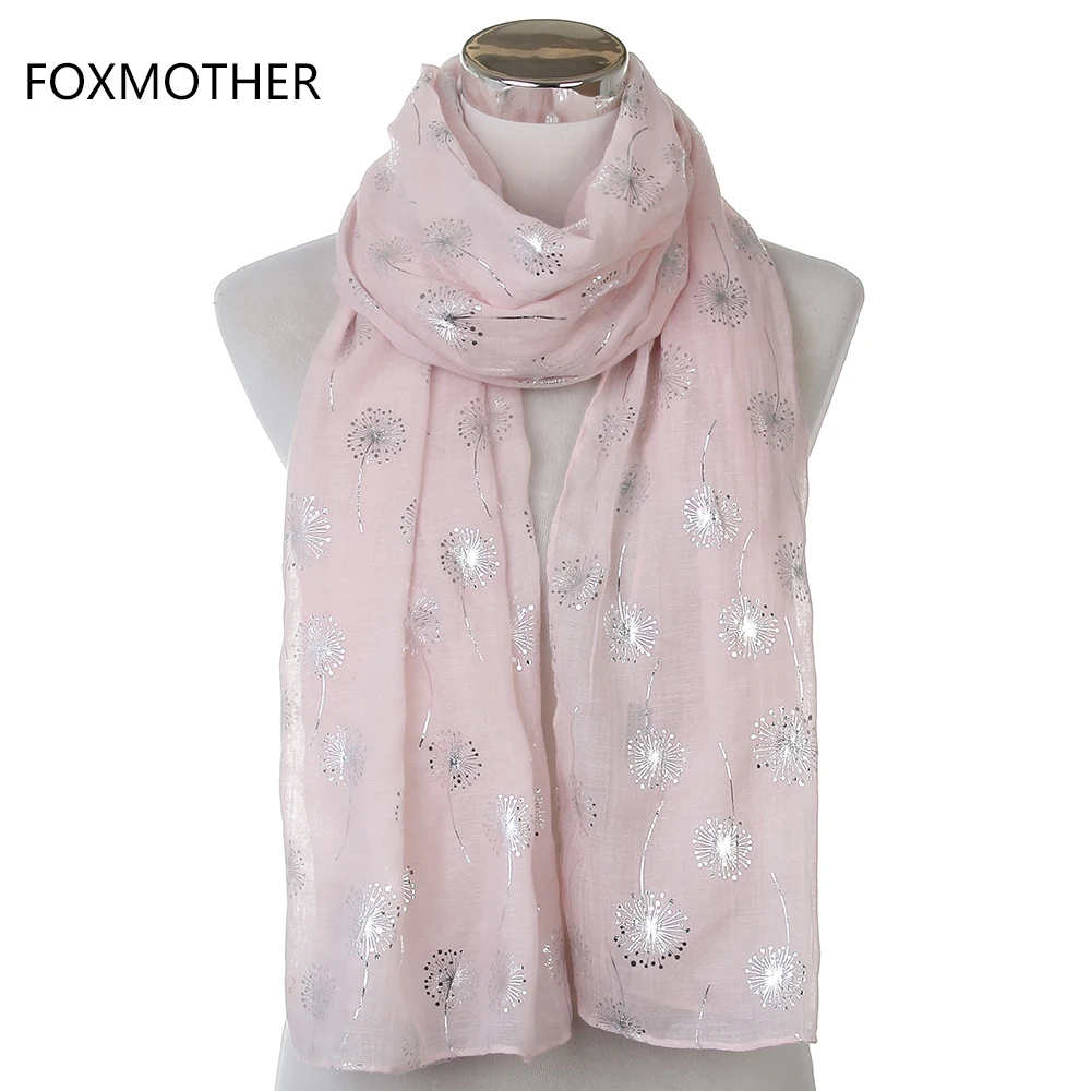 2021 New Fashion Ladies Shiny White Pink Grey Bronzing Silver Dandelion Scarves For Womens