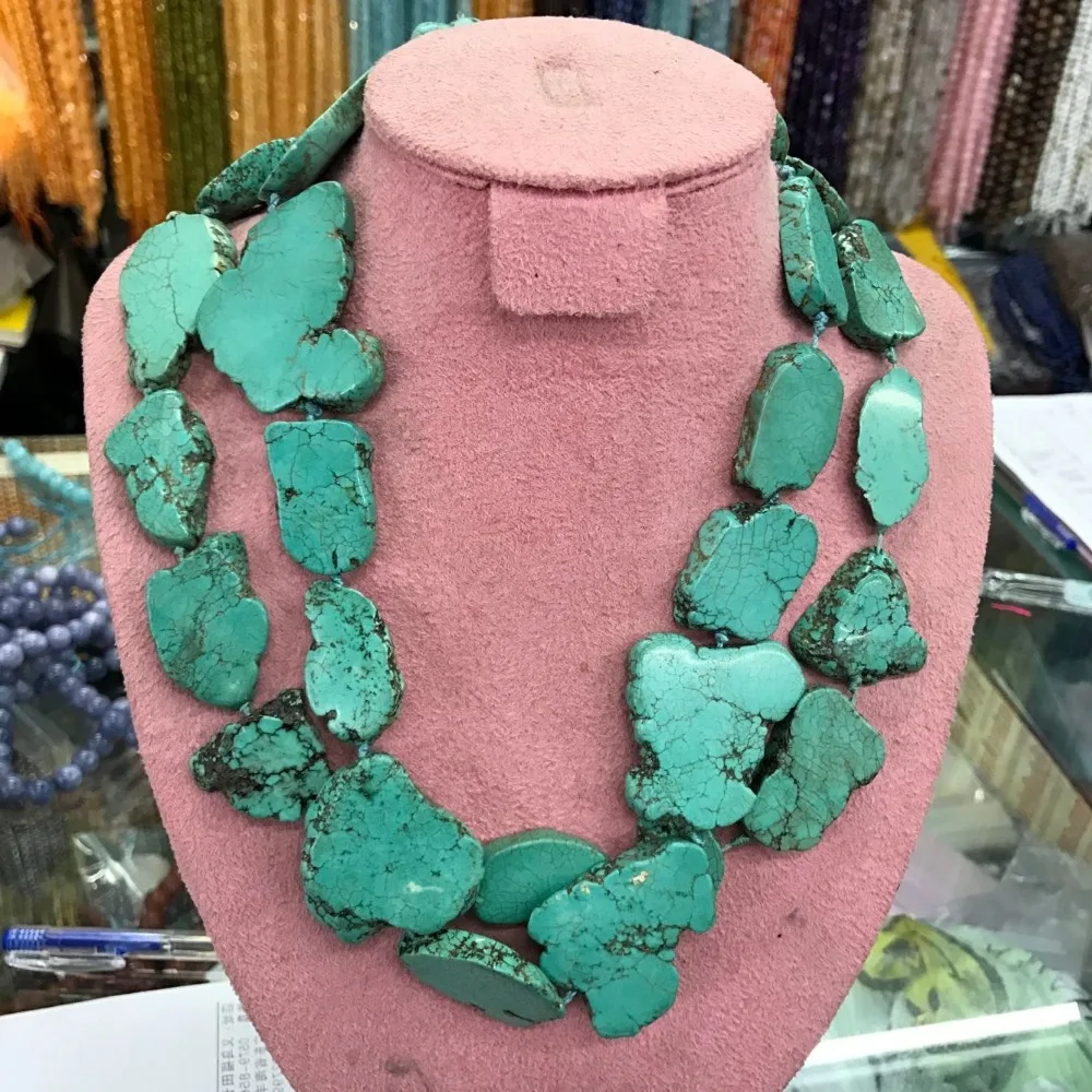 Fantastic Huge Multilayer Turquoises Necklace Baroque Sheets Chunky Flake Summer Irregular Jewelry Hot Sale