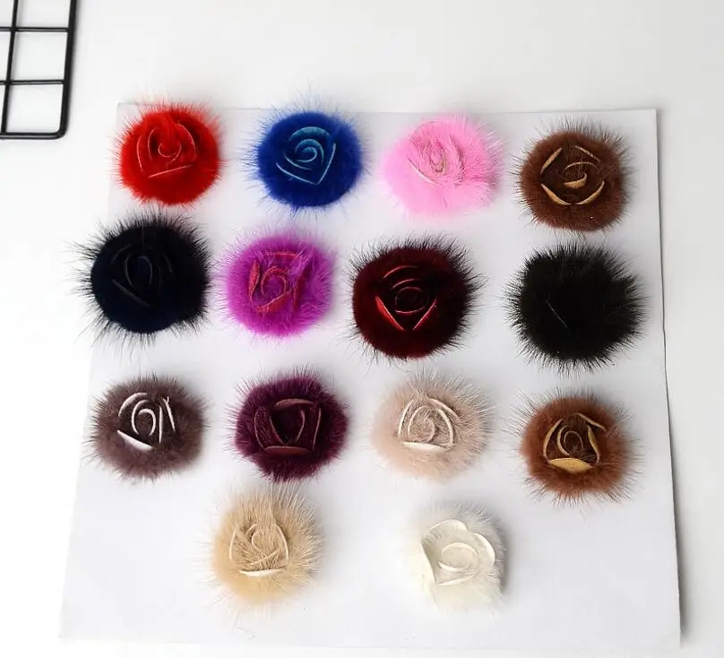 supplies for jewelry Real Mink Fur Rose Discoid Flowers Accessory Fur Flowers 6cm Clothing Accessories Handmade 9 colors F89