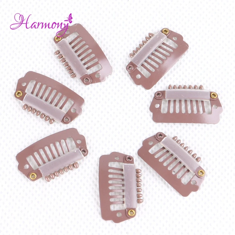 Donkerbruin 500Pcs 2.3Cm Haarverlenging Clip Met 7 Tanden Ik Vormige Pruiken Clips Met Siliconen Voor Haar extensions Accessoires Tool