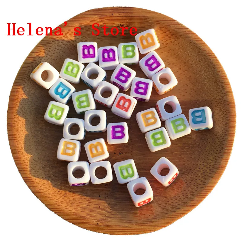 Colorful Cube Acrylic Letter Beads 1900pcs 7*7mm Big Hole Plastic Square Alphabet B English Character Initial Spacer Beading