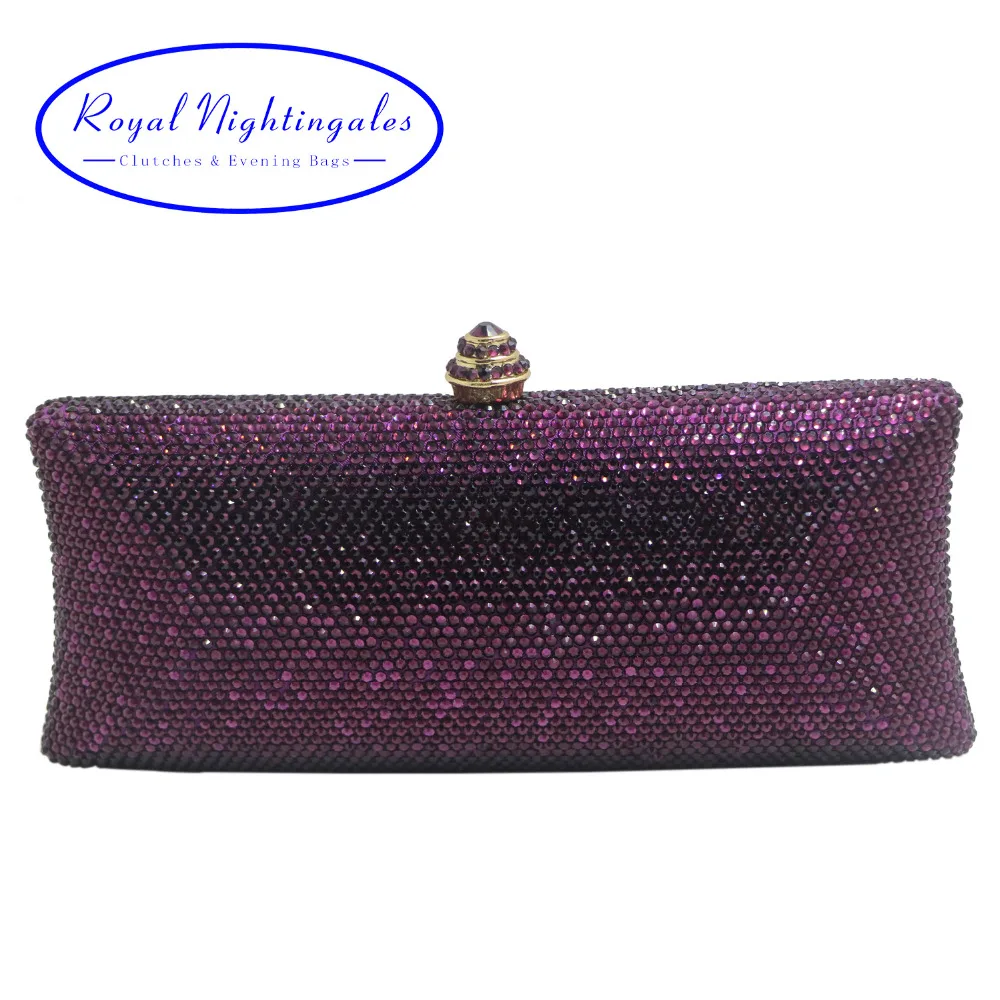 

Elegante Purple Crystal Box Clutch Bag and Purses Rhinestone Evening Bags