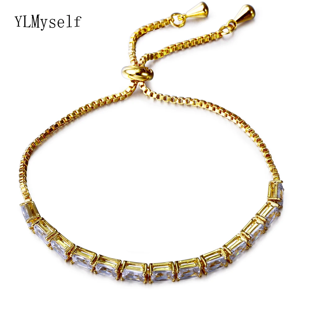 

YLMyself Adjustable Bracelet Gold & White Color With Crystal Zirconia Elegant Bangle Jewelry For Women