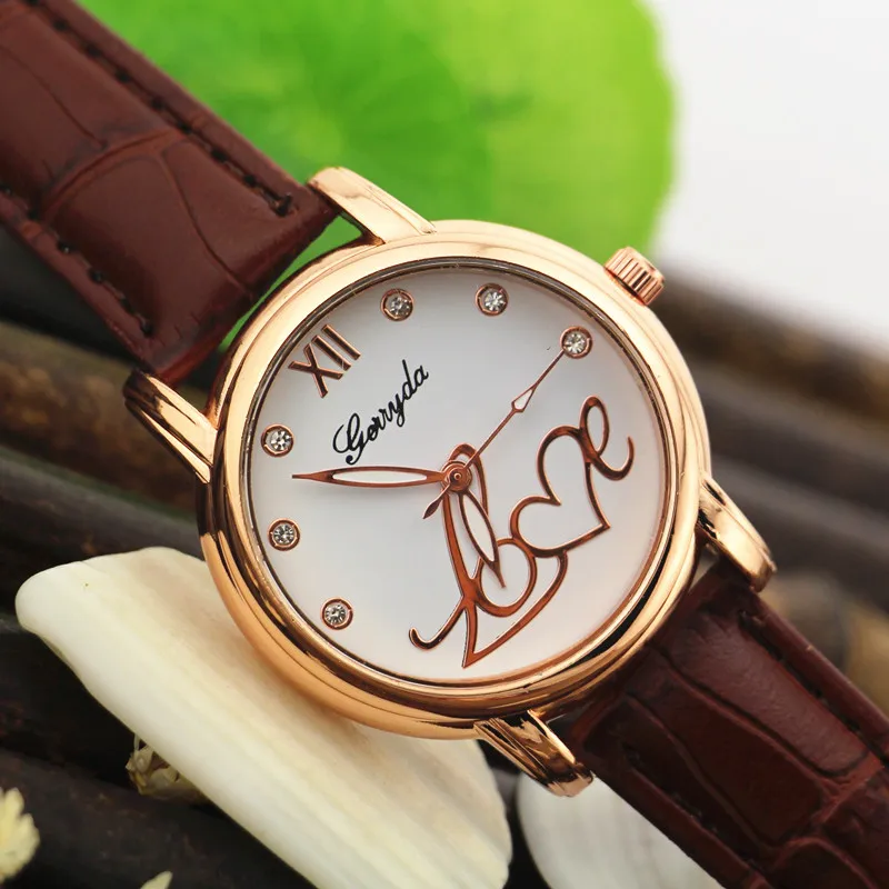 

Free shipping!PVC Leather band,gold plate alloy case,UP love in dial,quartz movement,Gerryda fashion lady woman watches