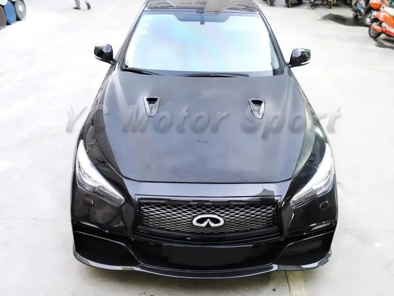 Car Accessories GTR Style FRP Fiber Glass Hood with Carbon Fiber Vent Fit For 2013-2015 Q50 Sedan Q50S Hood Bonnet