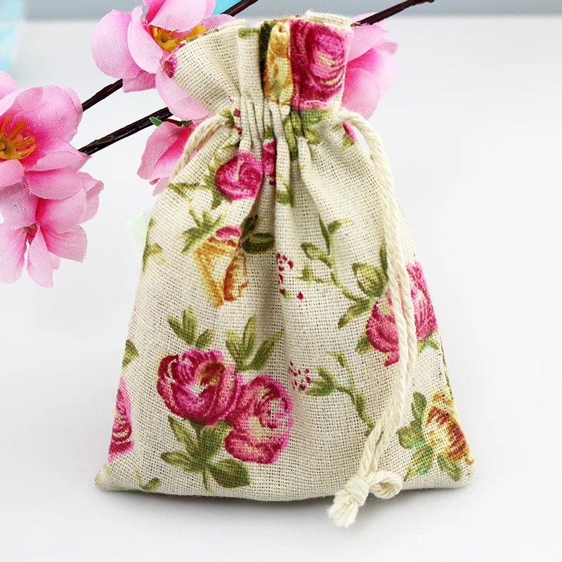 10x14cm/3.9''x5.5'' 100pcs/lot rose design cotton bags small jewelry packaging bag pouches cute wedding drawstring gift bag