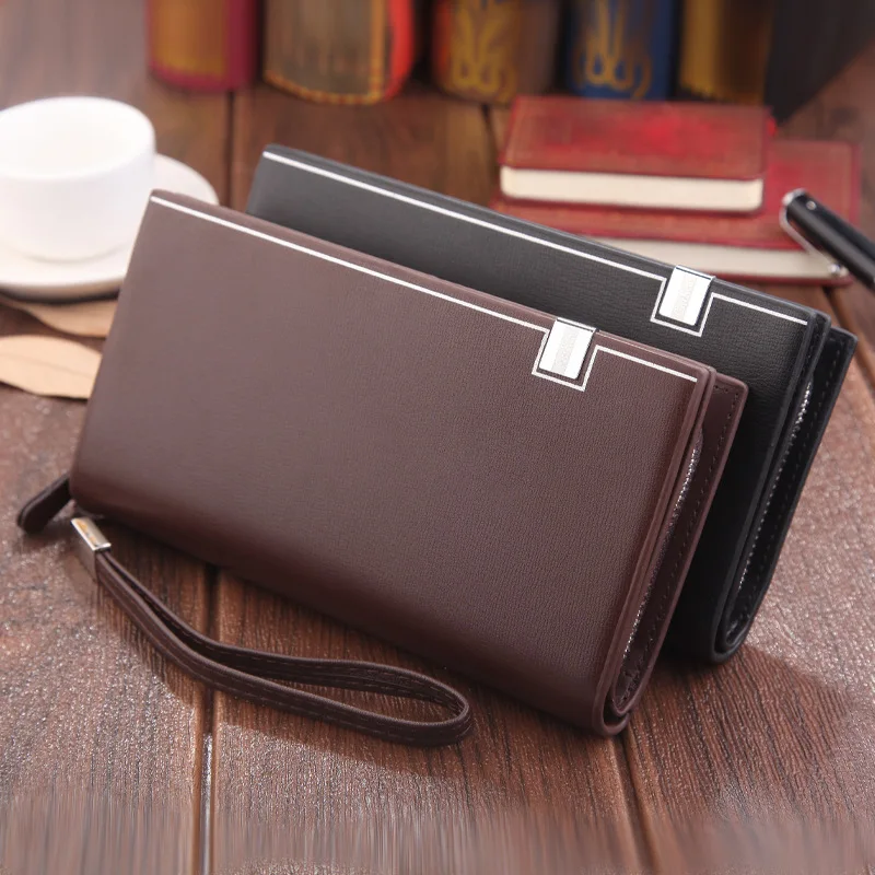 Original Luxury Brand Men\'s Wallet Business Striped Clutch Leather Purse For Male Fashion Man Card Holder With Aipper Phone Bag