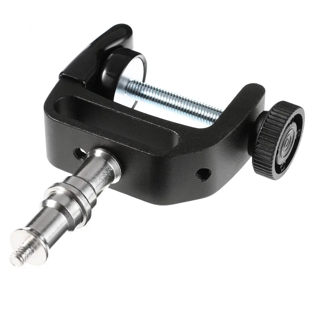 Universal Heavy Duty อลูมิเนียม C CLAMP Desktop Mount ผู้ถือขาตั้ง 1/4 ''-3/8'' รูเกลียวสกรูอะแดปเตอร์สําหรับ DSLR รถเข็นม้านั่ง