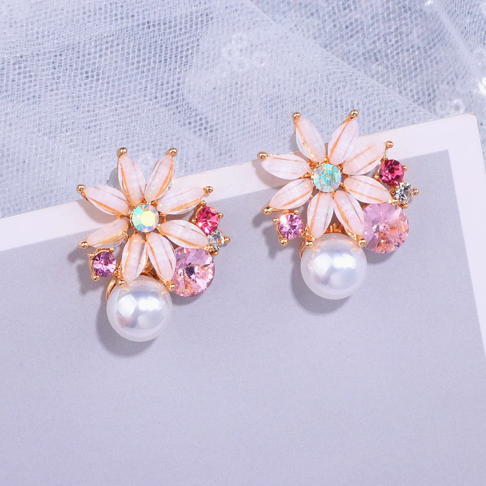 2022 Korean Style Fashion Flower Stud Earrings For Women Girls Big Sweet Crystal Earrings Femme Brinco Summer Jewelry Gifts