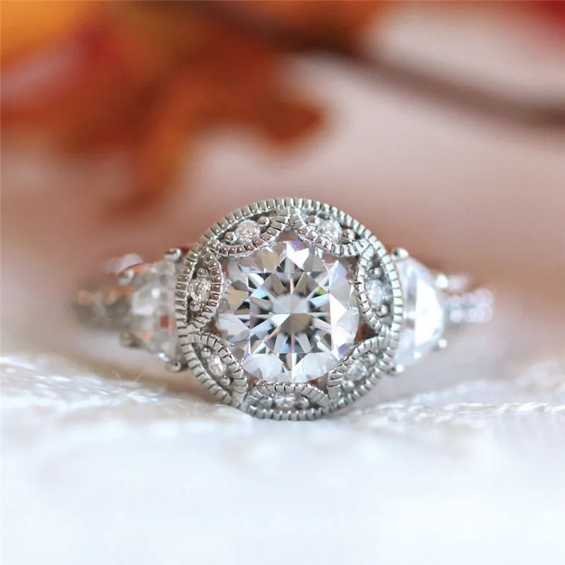 Vintage Promise ring 925 Sterling Silver Cubic Zirconia Hollow Wedding Band Rings for women Bridal Engagement Finger Jewelry