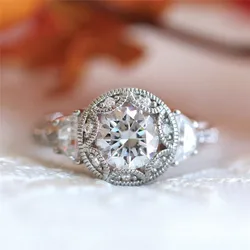 Vintage Promise ring 925 Sterling Silver Cubic Zirconia Hollow Wedding Band Rings for women Bridal Engagement Finger Jewelry