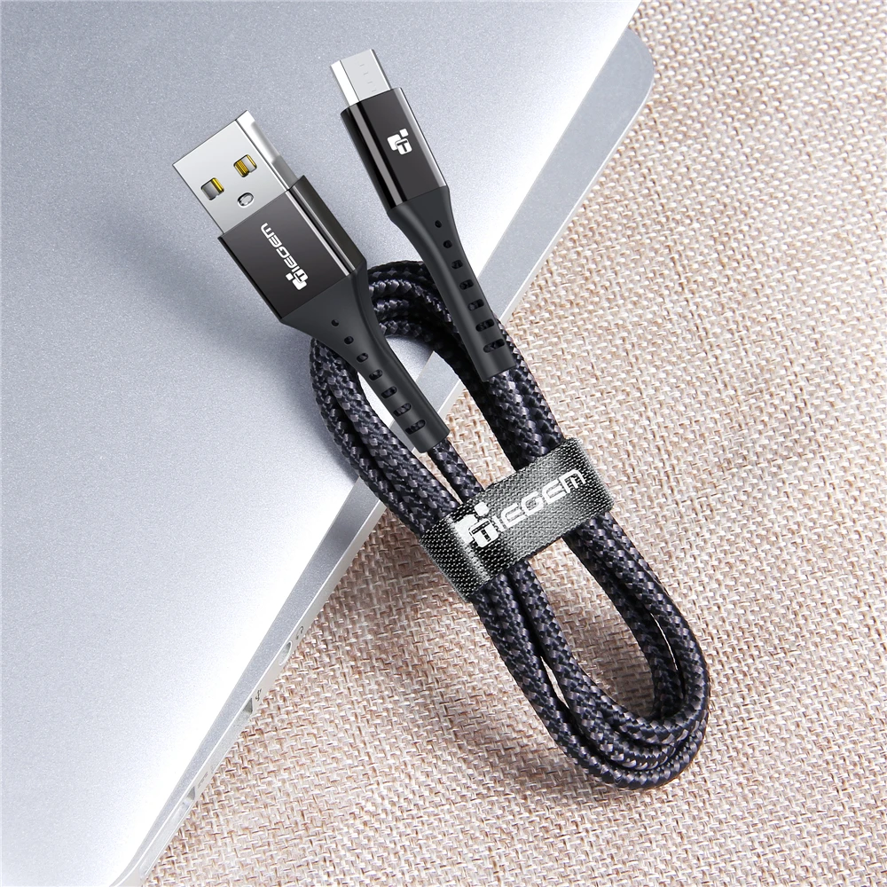 TIEGEM-Câble Micro USB graphite A en Nylon pour Recharge Rapide et Transfert de Données, Cordon de Chargeur USB pour Téléphone Portable Samsung, Xiaomi et Android, Longueur 1m, 2m, 3m