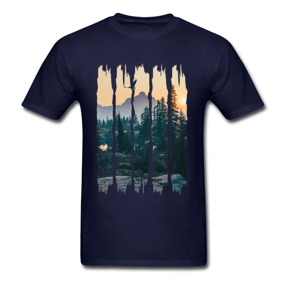 Chinese Style Natural Landscape Mountain Design T Shirt Stylish Fashion 3D Picture Tshirts For Men Round Collar Cotton T-shirts