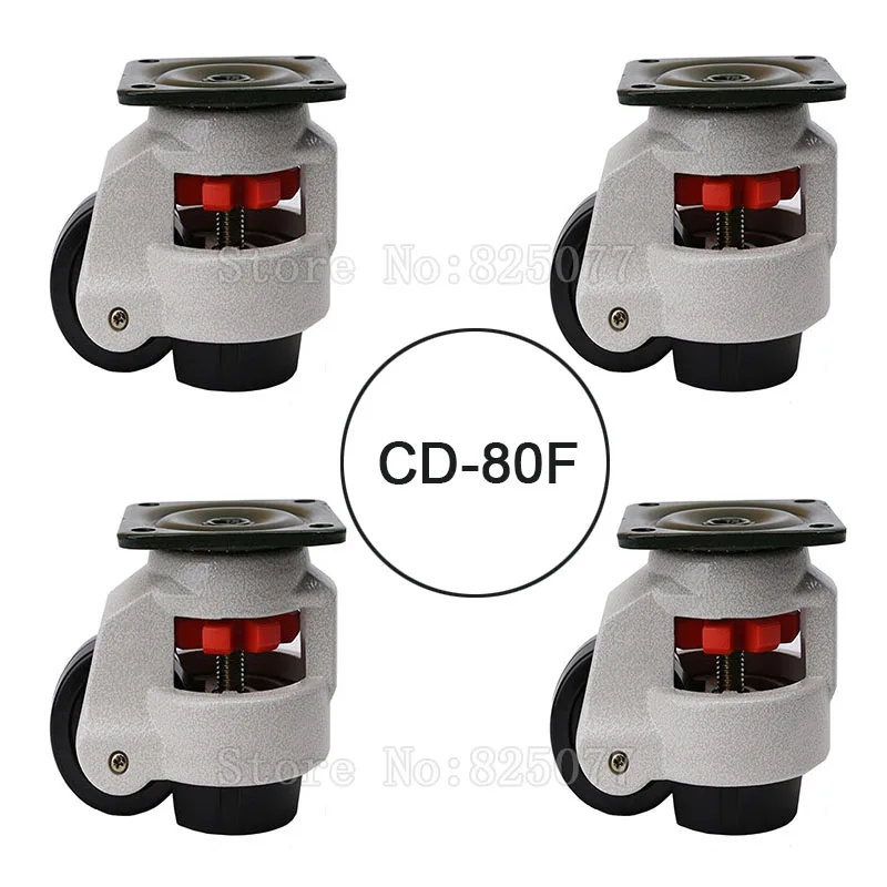 

4PCS CD-80F Load Bearing 500kg/pcs Level Adjustment MC Nylon Wheel and Aluminum Pad Leveling Caster Industrial Casters JF1553