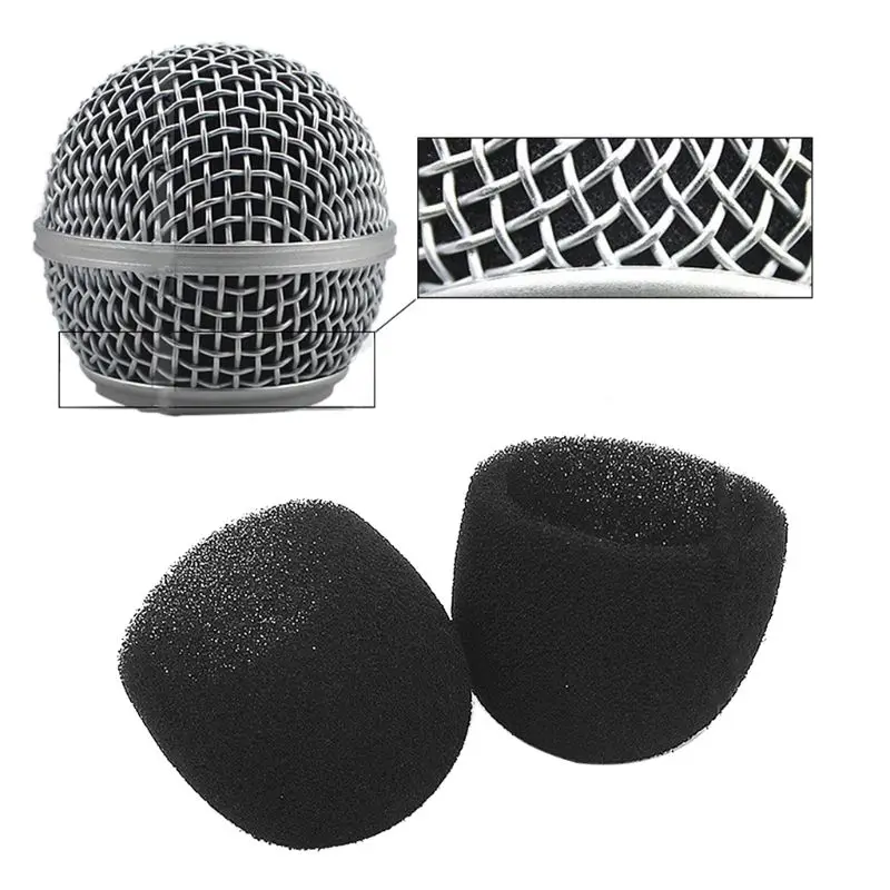 Black Round Ball Shape Microphone Cap Windscreen Grill Inner Foams Sponge for SM58 SLX24 PGX24 PG58 BETA58A Mic Cover