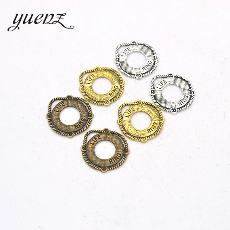 YuenZ10pcs Antique silver color Metal alloy Lifebuoy Charms Pendants Necklace Beads for DIY Big Hole Beads Bracelets Charms J107