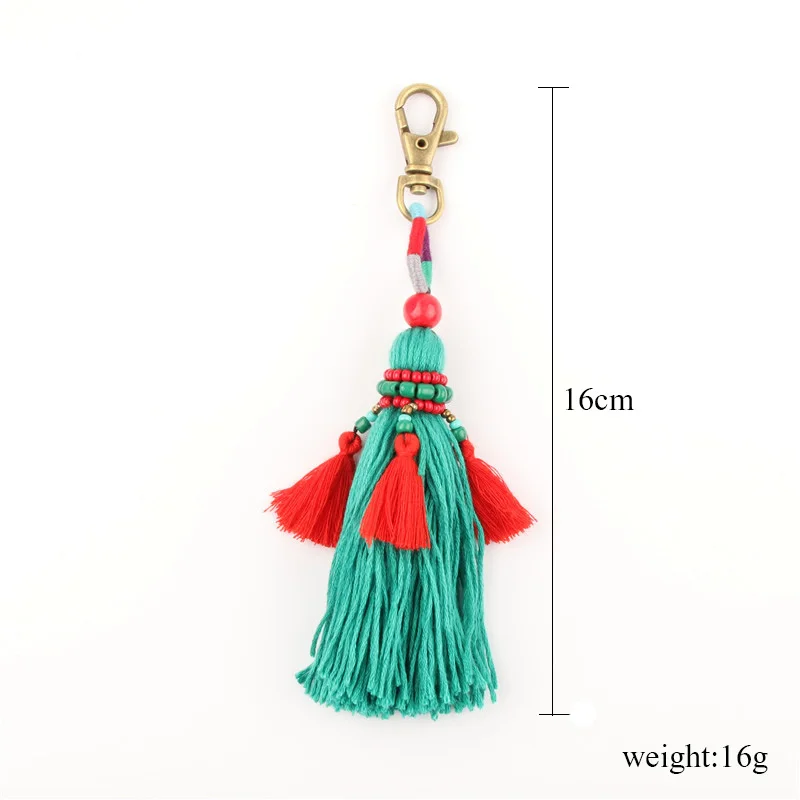 Bohemian bead tassel pendant keychain folk-custom pompom key chain accessories bag charm women\'s purse key holder jewelry K34