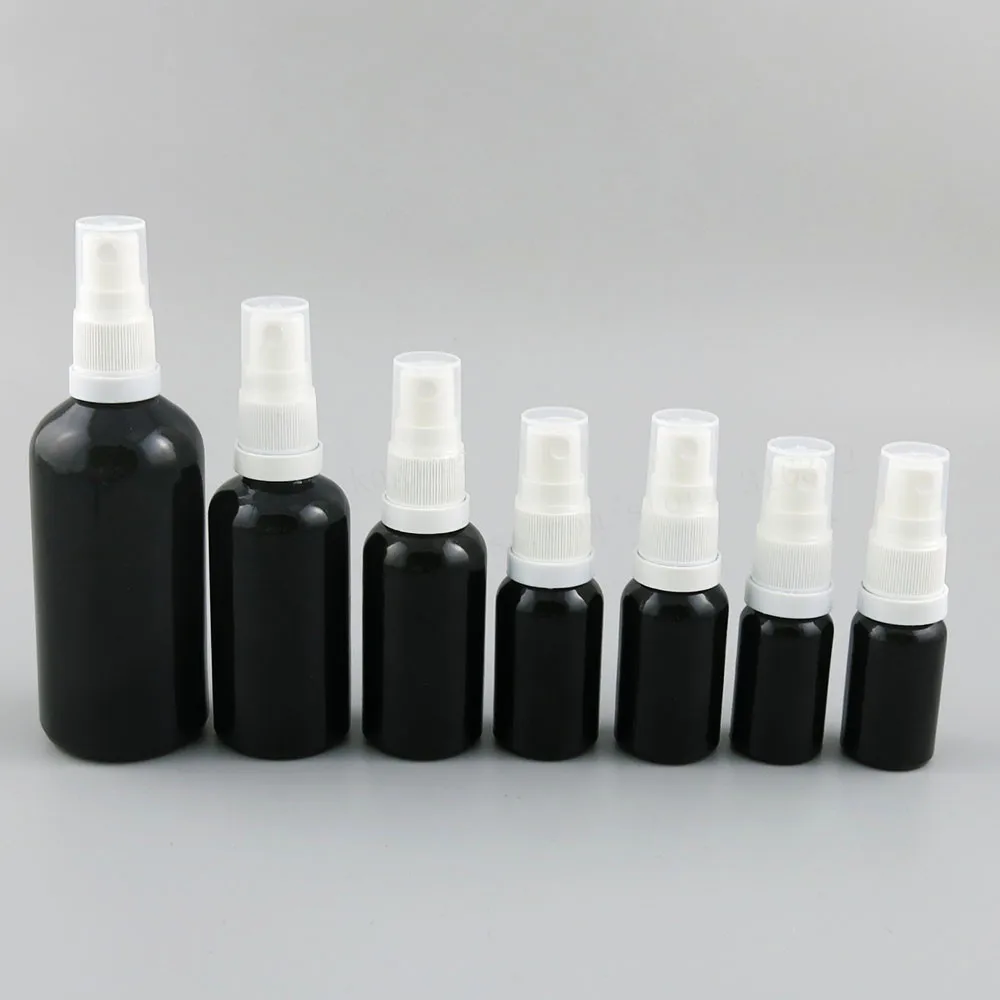 200 x Refillable 100ml 50ml 30ml 15ml 10ml Paint Black Glass Perfume Bottle With  Plastic Mist Sprayer