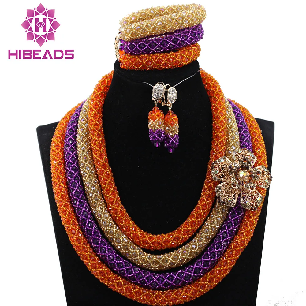 African Wedding Bridal Magnificent 4 Rows Crystal Handmade Jewelry Sets Women Beads Necklace Jewelry Set Free Shipping ABH298