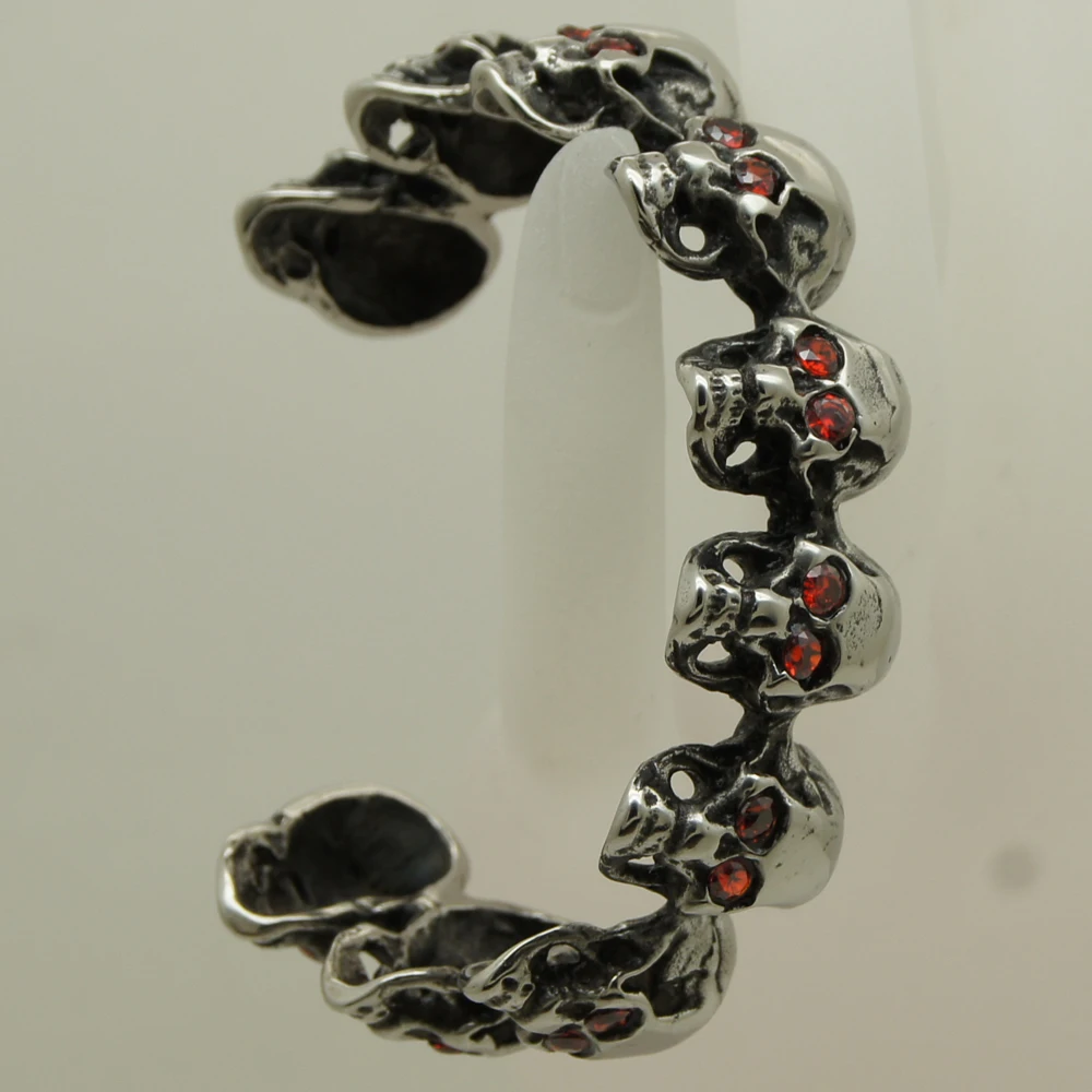 unisex men/women 20pcs red cz stone skull 316L stainless steel bangle bracelet