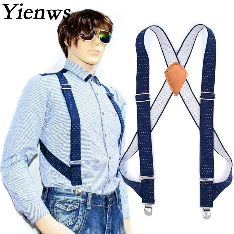 Yienws Commerciële Weastern Broek Brace Strap Voor Mannen Grote Maat Bretels Man Blauw Dot Suspensorio Masculino YiA005