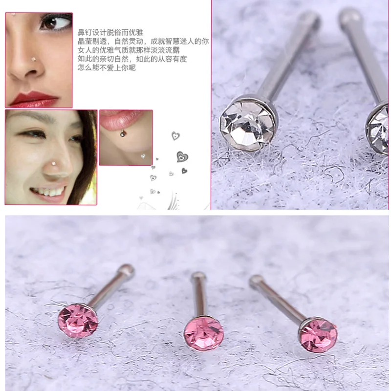 Stainless Steel Crystal Nose stud Set Women Girl Surgical Steel Nose Piercing Rhinestone Nose Stud ear bone Stud Body Jewelry