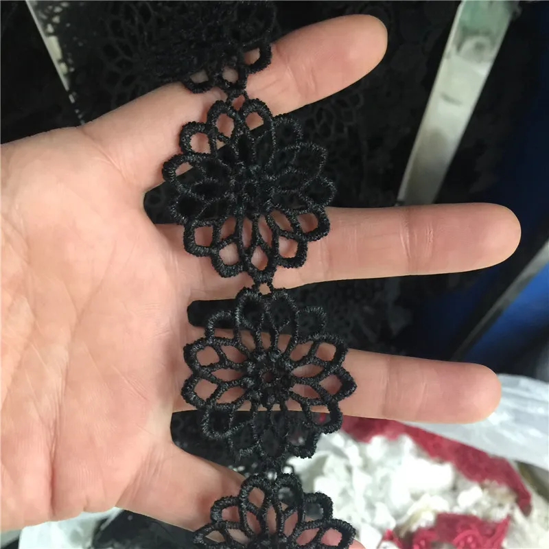 70yards Black Polyester chemical  Lace Round flower Victorian lace Trim, diy crafted sewing wholesale wide3.5cm