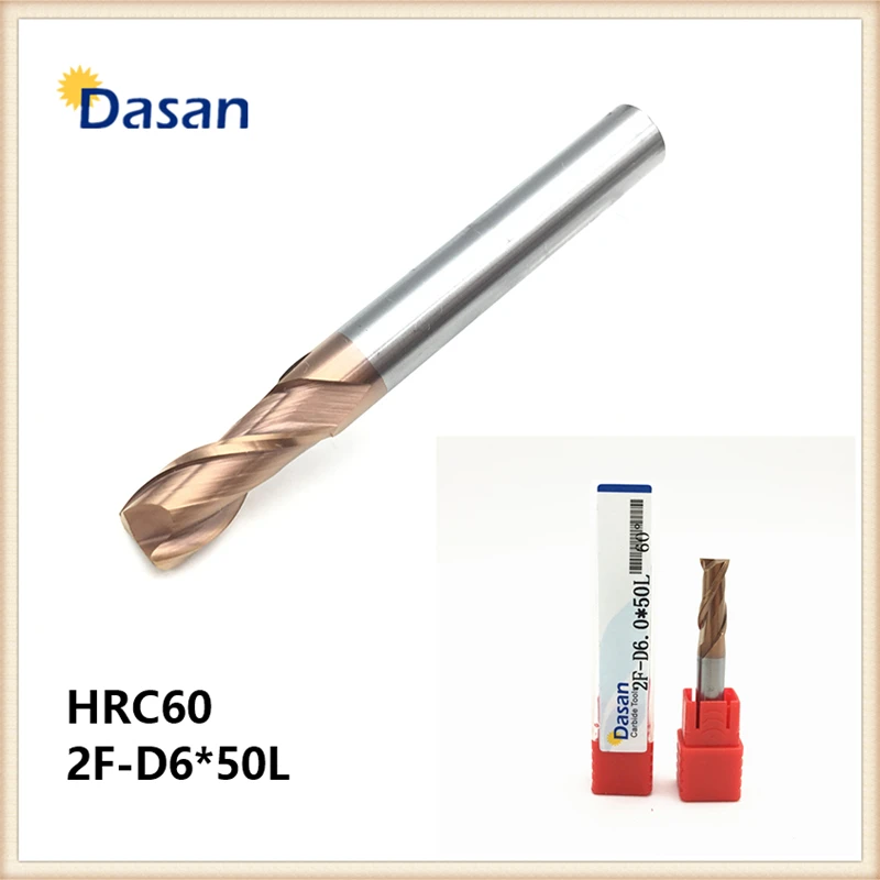 HRC60 2F-D6*50L Flat End Mill 6mm Solid Carbide Two Flutes Spiral TiAlN Coated EndMills CNC Lathe Straight Shank Milling Cutter