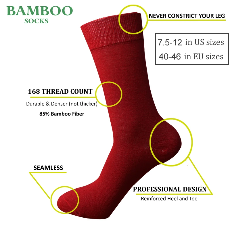 Match-Up Men Bamboo red Socks Breathable Anti-Bacterial man Business Dress Socks (6 Pairs/Lot)