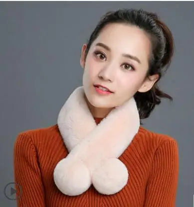 

Rex rabbit fur scarf female winter Korean fur rabbit fur thickening fur collar solid color double-sided hair ball collar