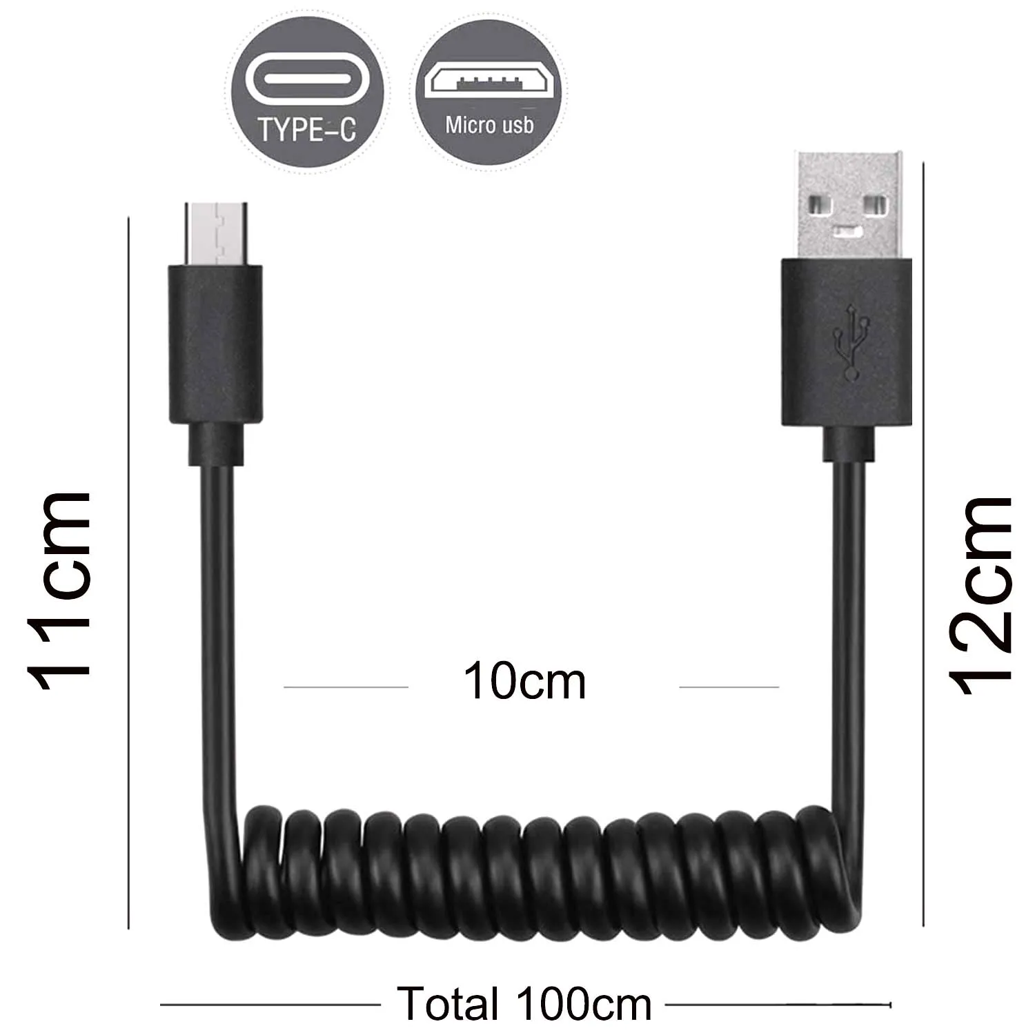 Data & charger Spring Coiled USB Cable Cord TYPE-C Micro USB For android phone iphone